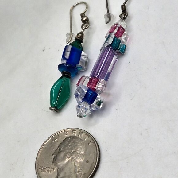 "5/$25" Mismatched Handmade Sterling Silver Bright Beaded Dangle Earrings - Picture 4 of 8